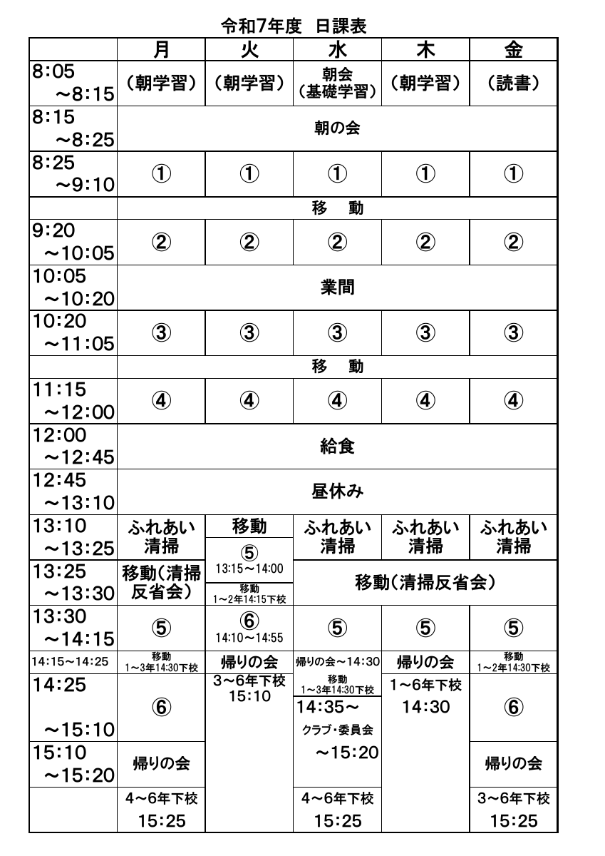 R７年度日課表.pdfの1ページ目のサムネイル